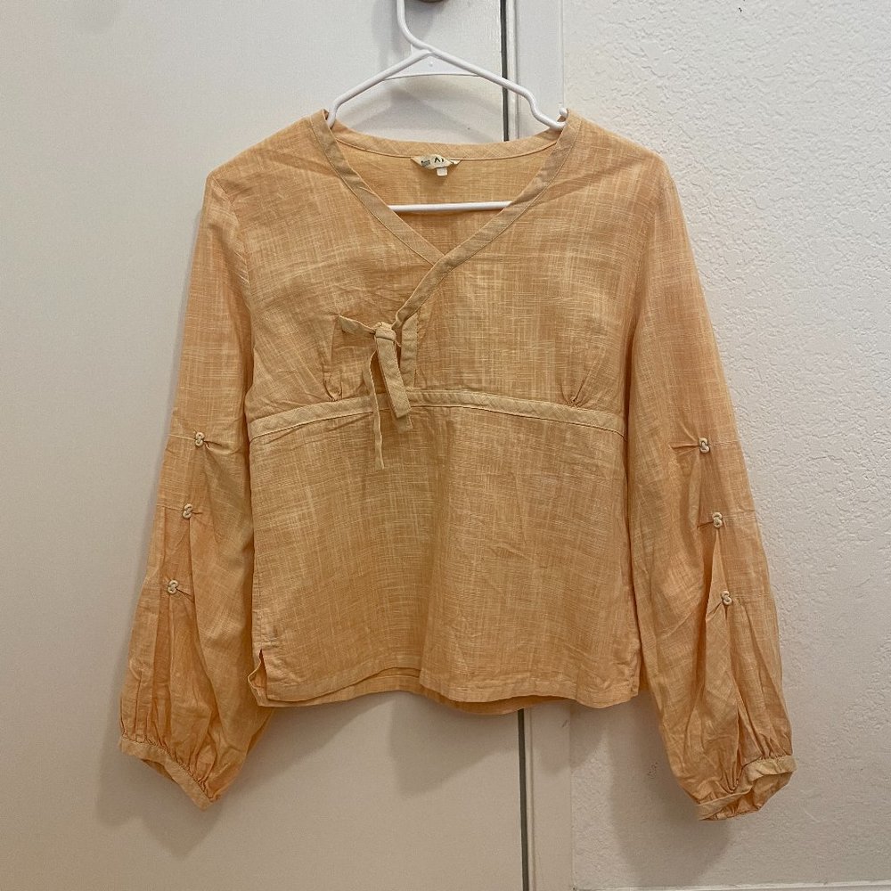Korean Traditional Hanbok Linen Mustard Long Sleeve Top